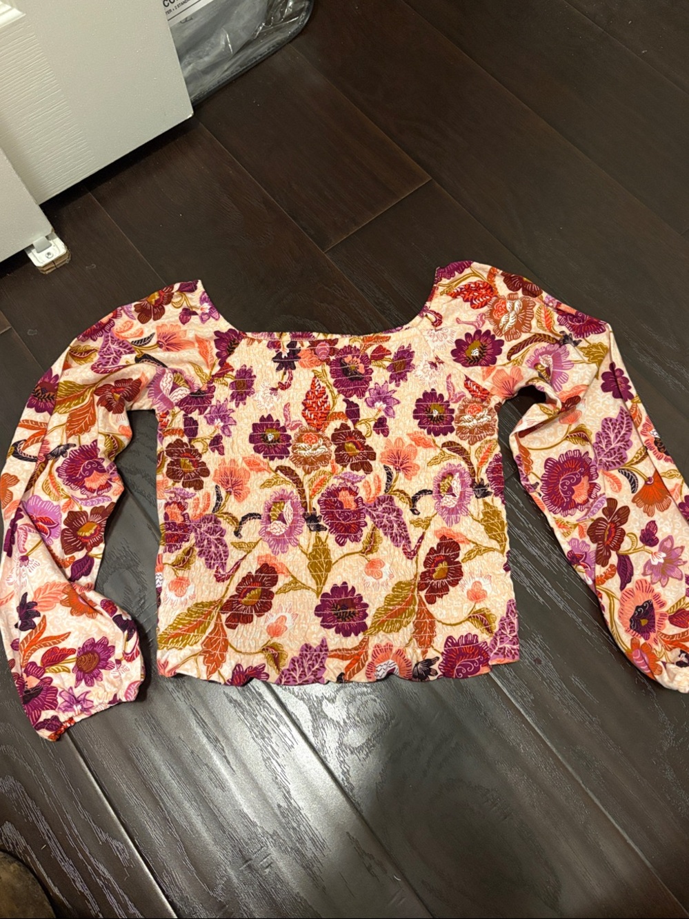 Old Navy Floral Smocked Long-Sleeve Crop Top - Pink, Purple & Orange
